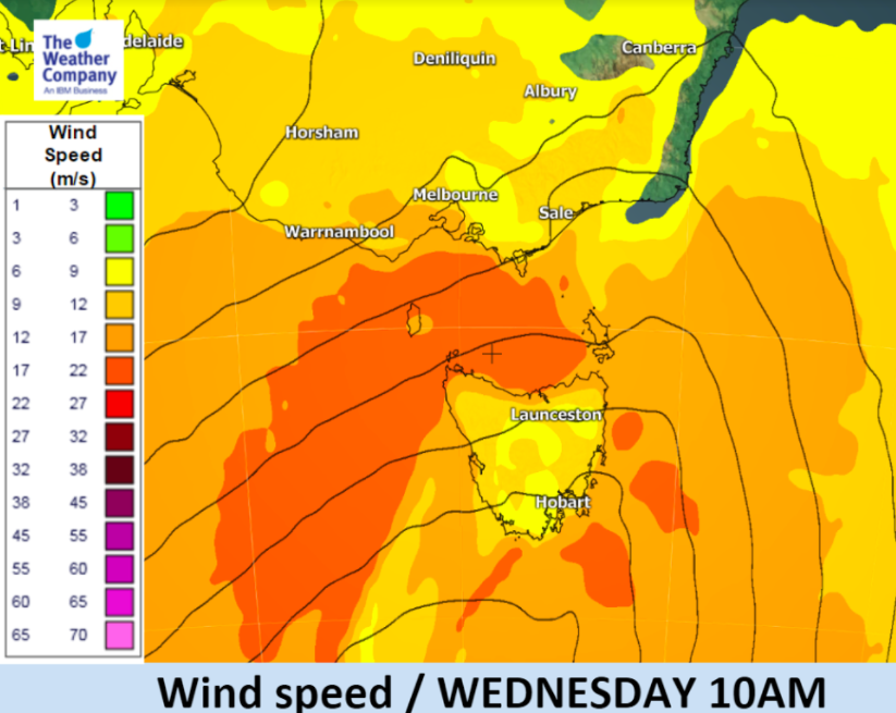 Stormy cold front swiping Tasmania & Melbourne, temp drops ahead for lower South Island